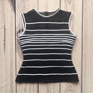 Tadashi Vintage Black & White Mesh Striped Sleeveless Top